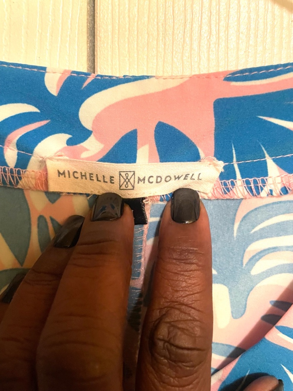 Michelle McDowell Tropical Midi Dress Size M Pink Blue Resort Chic Pocket Slits - Picture 9 of 11